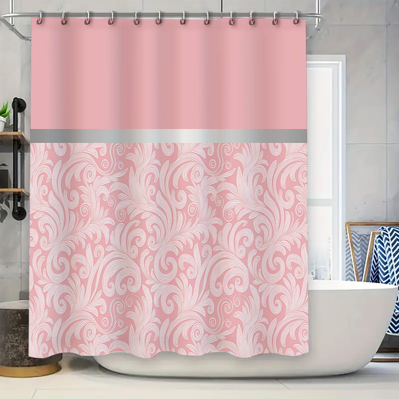 Home Bathroom Design Ideas - Pink Bath Shower Curtain Fabric Decorations