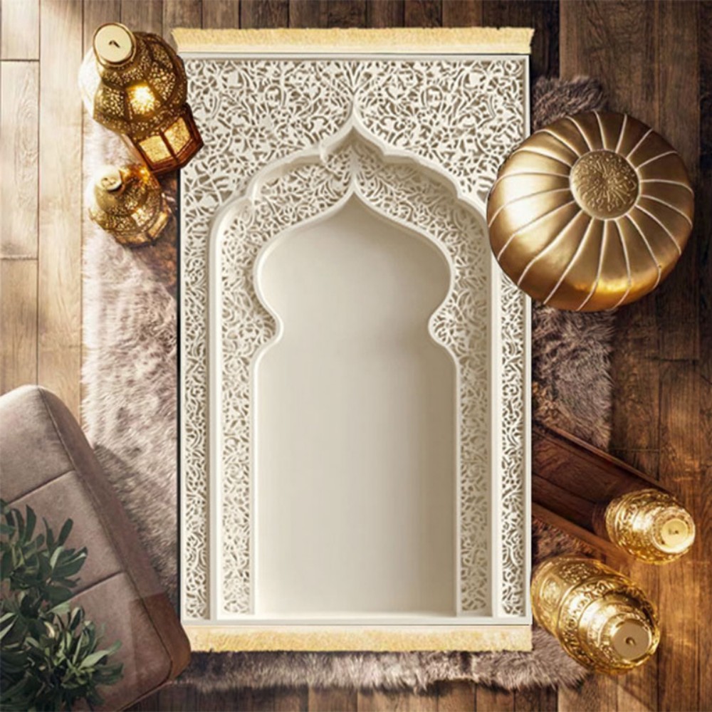 Home Bathroom Rugs - VIKAMA Islamic Prayer Rug With White