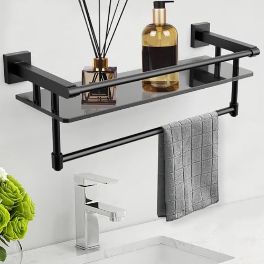 Towel Bar Stainless - Glass Shelf for Bathroom 20 Inch