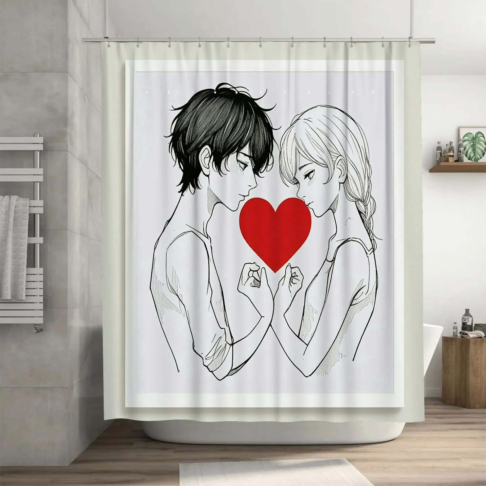 Home Bathroom Design Ideas - Romantic Couple Shower Curtain, Heart Design,
