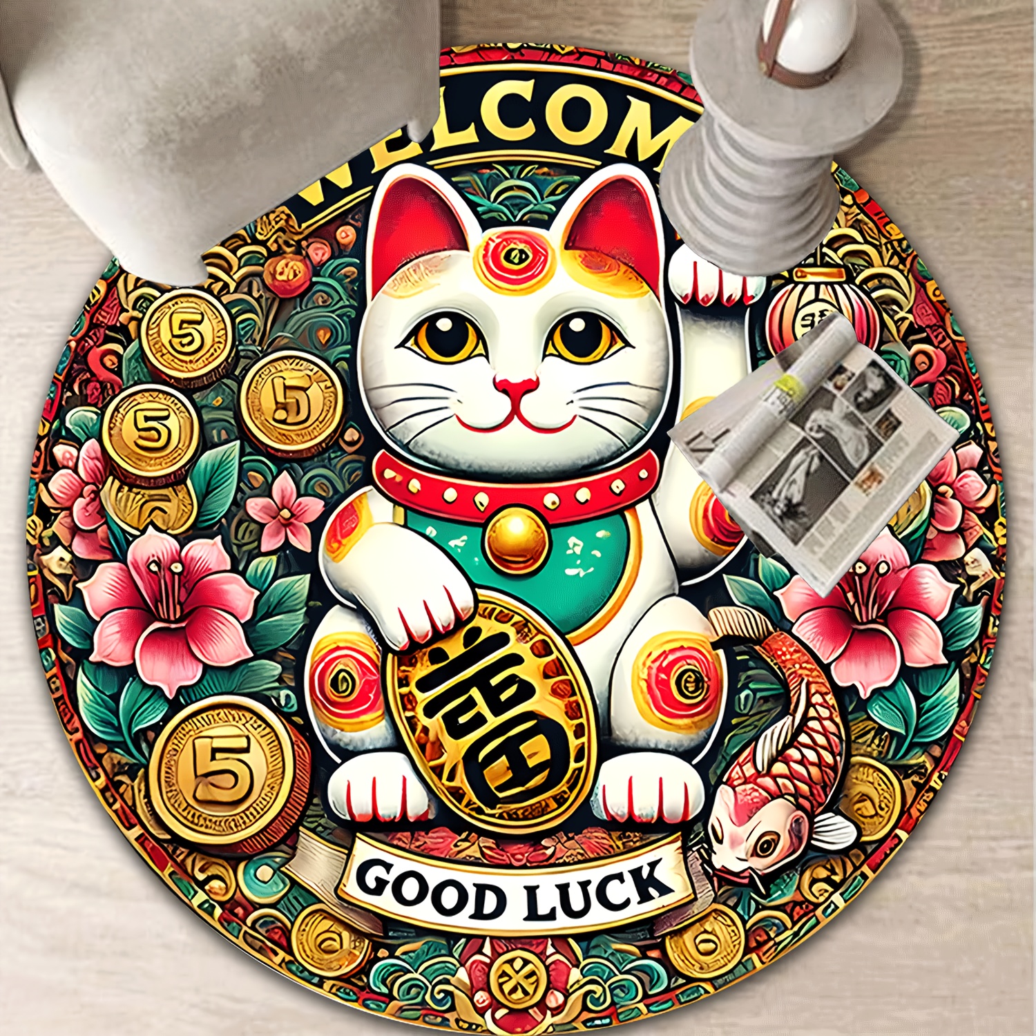 Chinese Lucky Cat Round Rug We - Home Goods Bathroom Mats recensione e prezzo