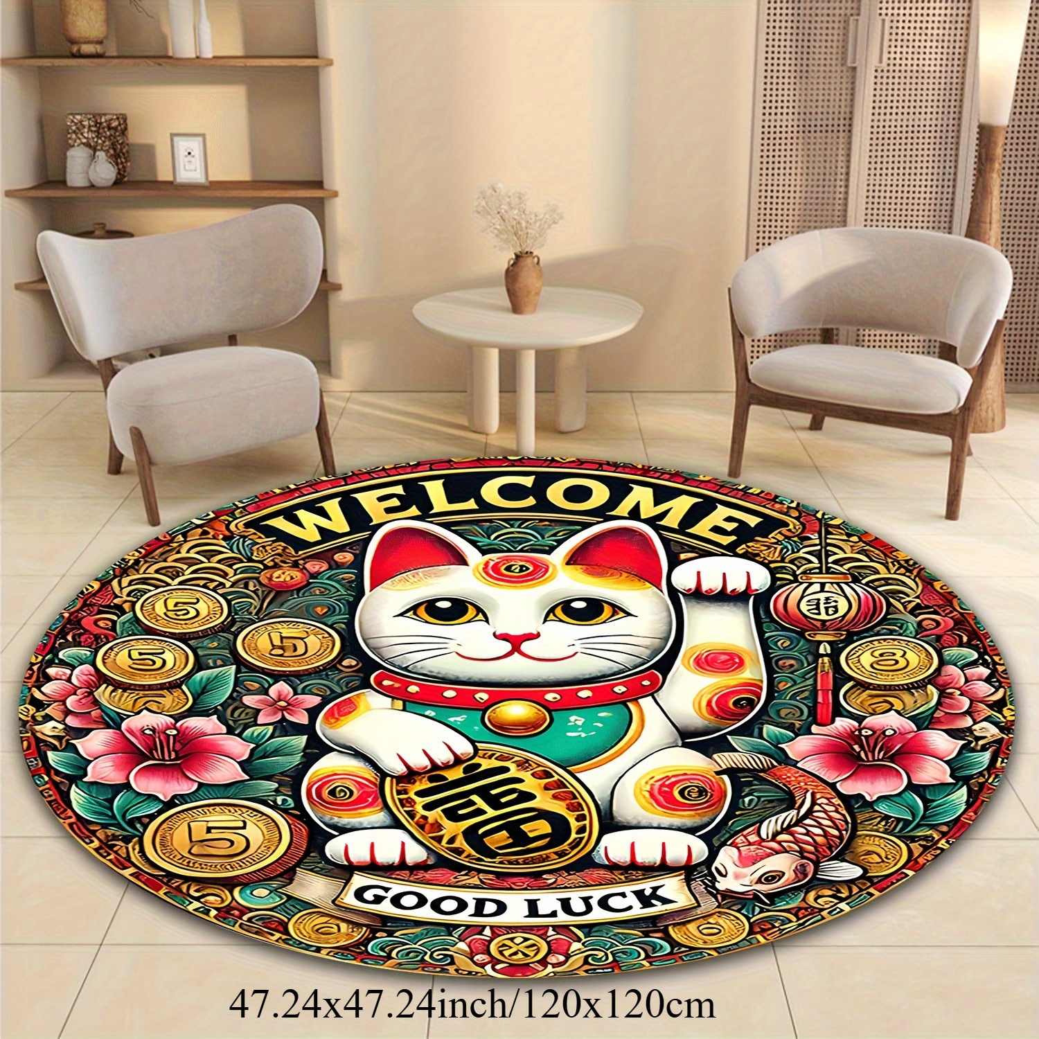 Chinese Lucky Cat Round Rug We - Home Goods Bathroom Mats recensione e prezzo