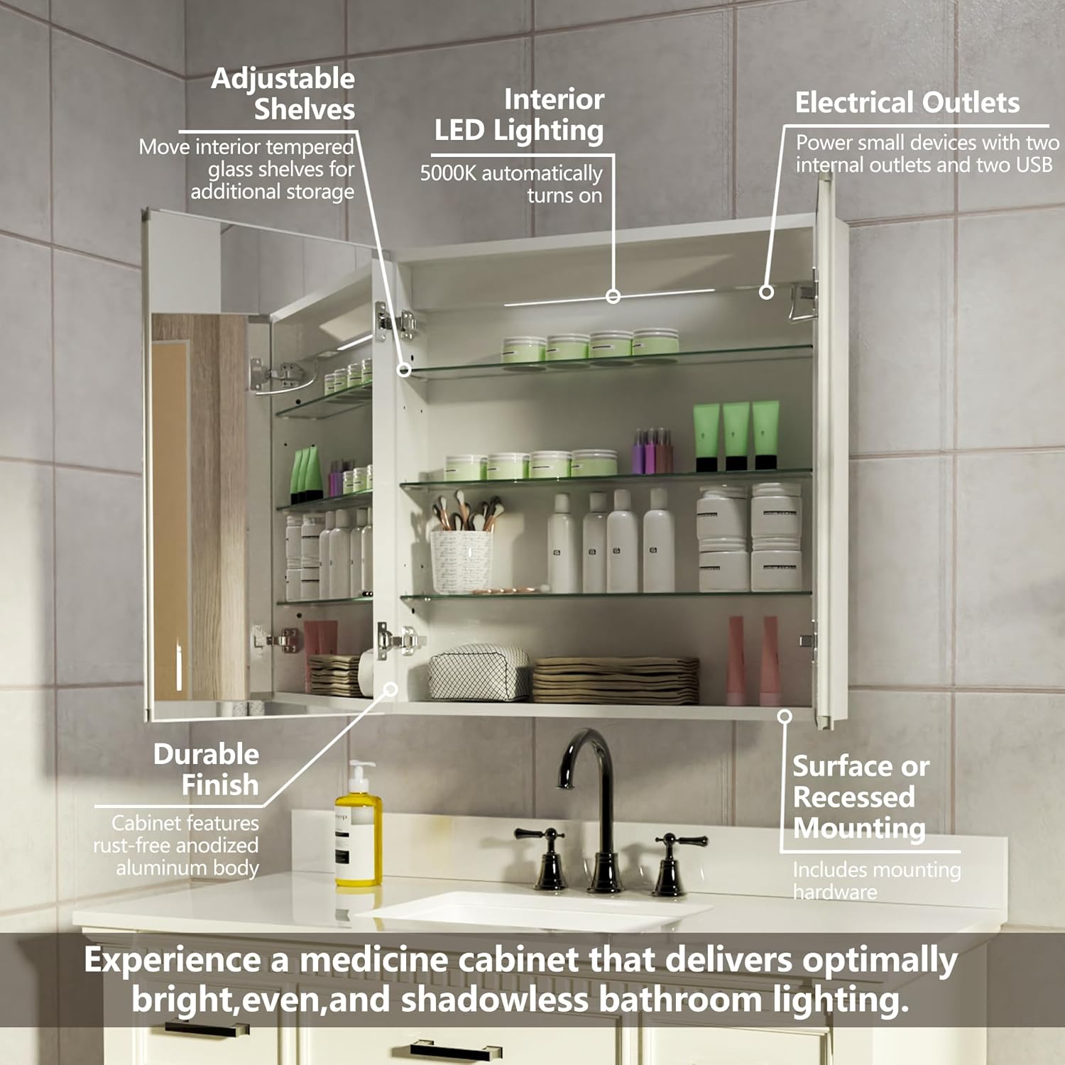 30x30 Lighted Medicine Cabinet - Home Outlet Bathroom Mirrors recensione e prezzo