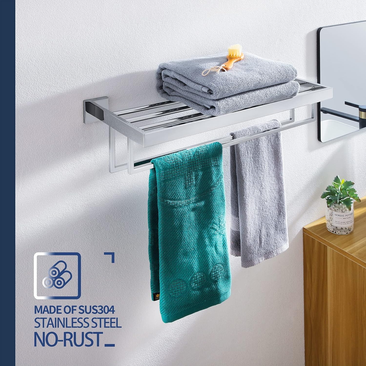 24'' Chrome Towel Shelf with T - Towel Bar Stainless recensione e prezzo