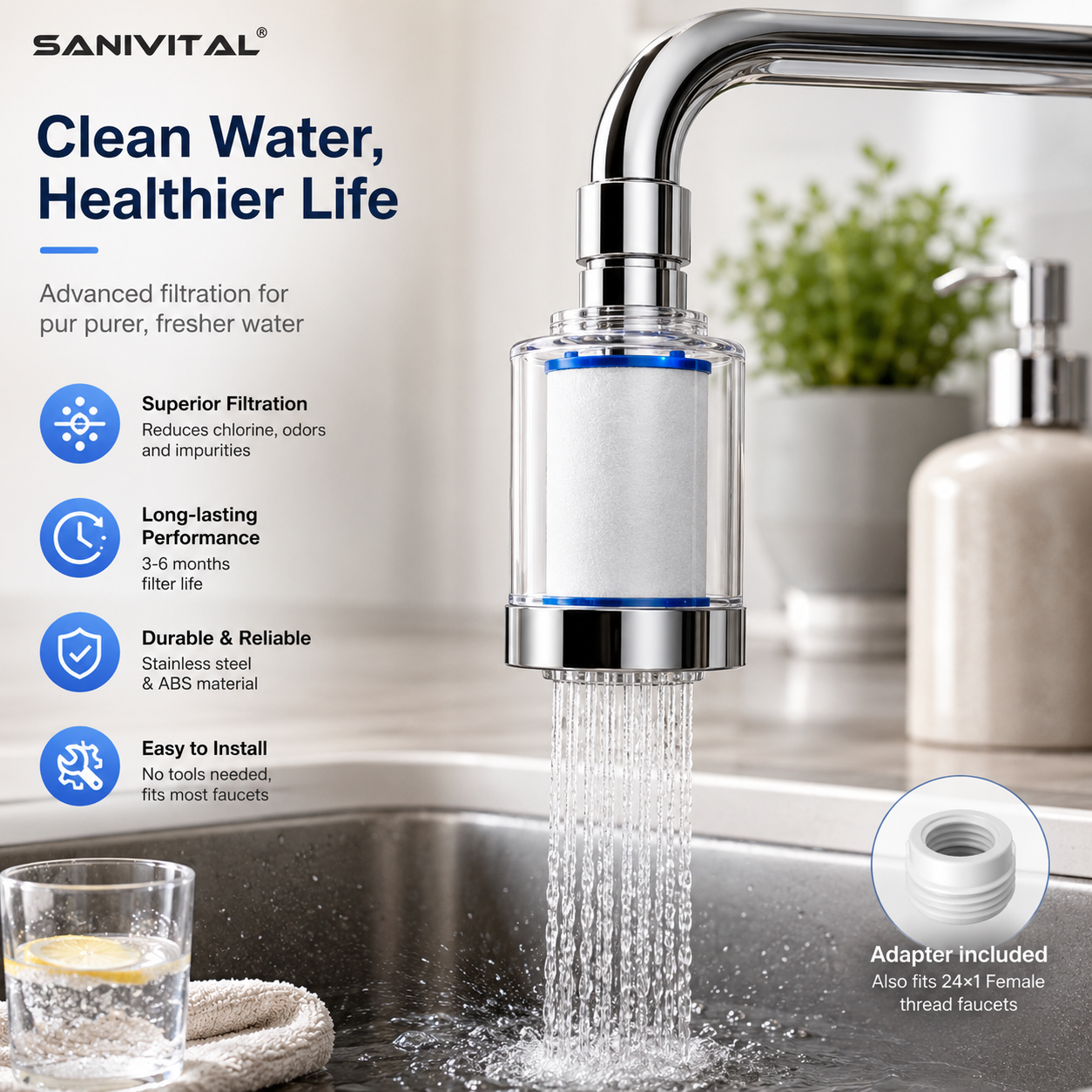 SANIVITAL Faucet Water Filter  - Home Bathroom Water Filter recensione e prezzo